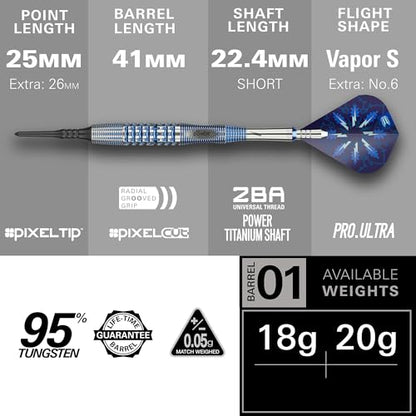 Target Darts Phil Taylor Soft Tip Gx2 Dart Set, 18G/20G | 95% Tungsten Darts, Pro Ultra No.6/Vapor S Flights & Power Titanium Shafts, Pixel Tips | Player Edition Power Generation Professional Dart Set - size: 18G