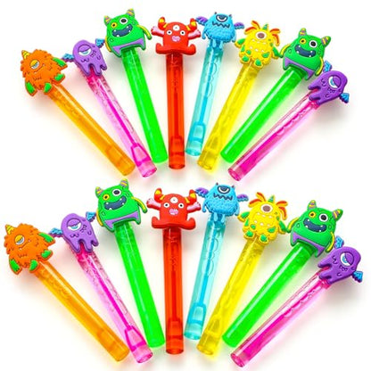 Winrayk Monster Party Favors, 24Pcs Self-designed Mini Bubble Wands for Kids Bubbles Bulk with Detachable Topper (6 Styles & Colors), Birthday Gift Toy Pinata Filler Goodie Bag Stuffer Classroom Prize - style: Monster