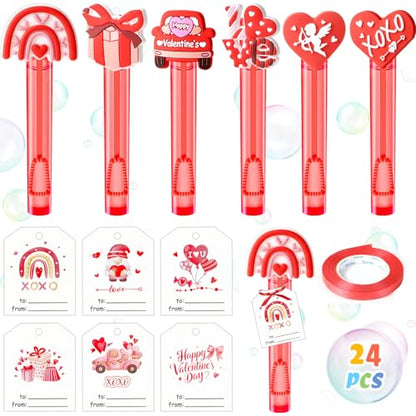 Winrayk Valentines Party Favors for Kids Mini Bubble Wands Bulk with Card, 24 Pack Mini Bubbles (Original Design, 6 Style), Birthday Goodie Bag Stuffer Exchange Valentines Day Gifts for Kids Classroom - style: Valentines