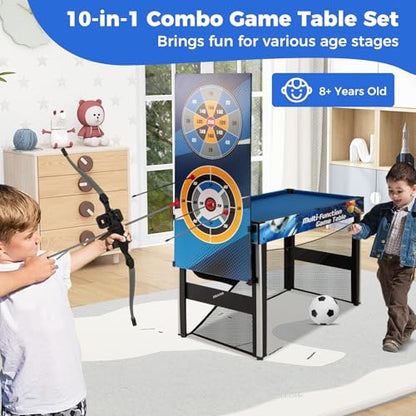 GYMAX Multi Game Table, 10 in 1 Combo Game Table Includes Table Tennis, Basketball, Soccer, Hockey, Archery, Shooting, Darts & Pinball for Home, Game Room, Friends & Family with Complete Accessories