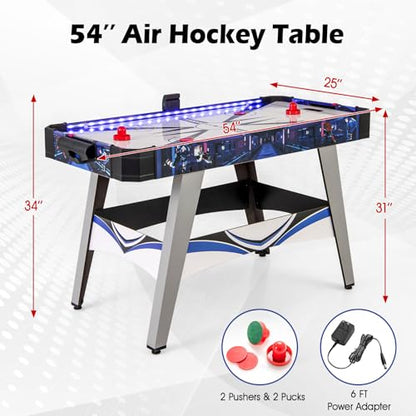 Giantex 54" Air Hockey Table - Arcade Hockey Table Gaming Set w/LED Electronic Scoring & Lights, 2 Pucks, 2 Pushers, Powerful 12V Motor, Air Hockey Game Table for Kids Adults, Game Room, Home, Office