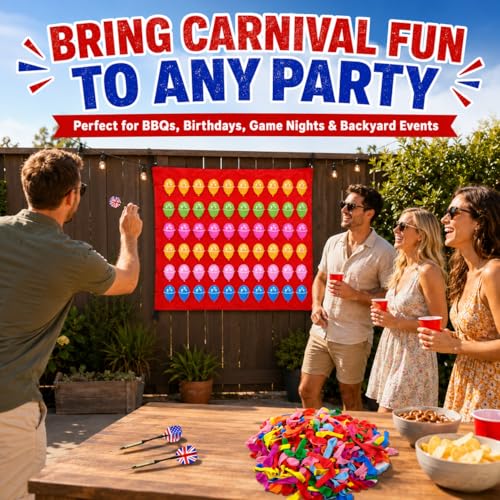 Balloon Dart Board, Carnival Fair Balloon Pop Game, Balloon Dart Game Board Set with 2 Darts & 500 Balloons, Classic Target Game for Birthday Parties, Carnivals (Straight)