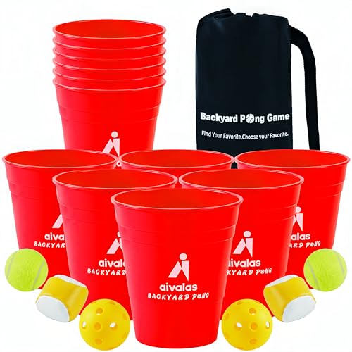 Aivalas Yard Pong Giant Outdoor Toss Games – XL Buckets with Basketball-Style Play, Portable Backyard Lawn Beach Camping Throwing Game for Adults Teens & Family – Includes Carry Bag, Easy to Store - color: Red