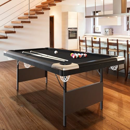 PeakPursuit 6 or 7 Ft Billiards Table, Portable Pool Table with Easy Folding for Storage, Pool Tables for Full Size with Billiard Complete Set of Accessories (Black, 7 FT)