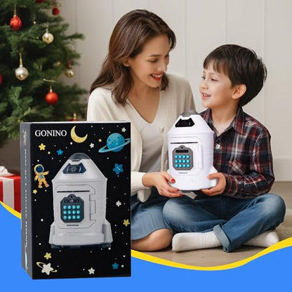 GONINO Piggy Bank for Boys, Electronic Kids Safe Money Bank with Password & Face ID Simulation, Rocket Ship ATM Piggy Bank for Real Money, Kids Bank Birthday Gifts for Boys Ages 5-12