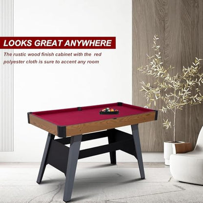 Pool Table Set with 2 Sticks 16 Balls Triangle Chalk Brush, Portable Wooden Billiards Game Table for Kids, Indoor Family Party Game Room and Playroom Fun - color: 54 Inch-red