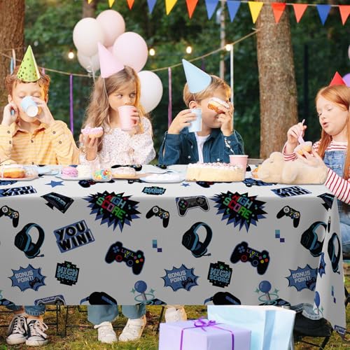 Blue Video Game Party Tablecloth Gamer Birthday Party Supplies Level Up Decorations High Score Video Gaming Theme Table Cover for Dining Banquet Fiesta Picnic Anniversary Wedding Party Decorations - size: Blue