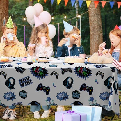 Blue Video Game Party Tablecloth Gamer Birthday Party Supplies Level Up Decorations High Score Video Gaming Theme Table Cover for Dining Banquet Fiesta Picnic Anniversary Wedding Party Decorations - size: Blue