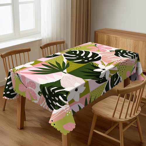Floral Green Pink Plants Table Cloths Decorative for Dining Room, Palm Leaves Washable Tablecloth for Home, Restaurant, Outdoor Party Table Cover 54x72 Inch - color: Green Pink