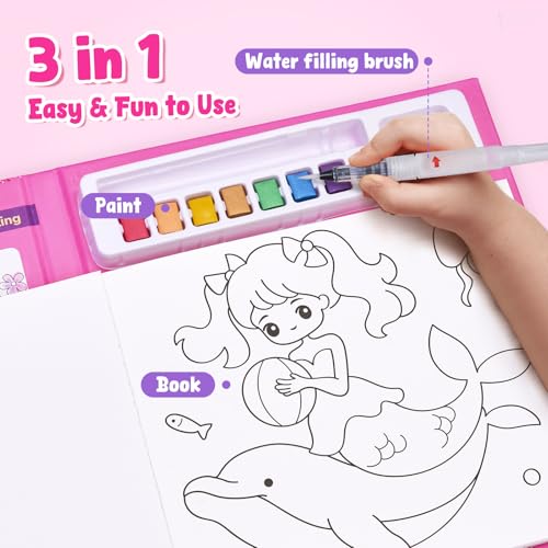 JoyCat Paint with Water Coloring Books, Art & Craft Activity, Princess No Mess Art for Kids Ages 4-8, Craft Kits & Supplies, DIY Creative Activity, Gifts for Girls & Boys - style: Princess & Magical Pony 1