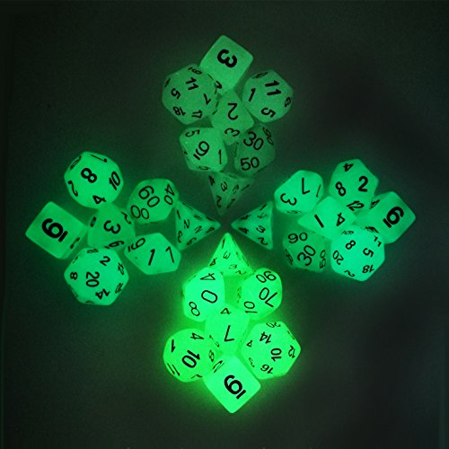 Set of 7 Glow in The Dark Polyhedral Dice (7 Die in Set) | Role Playing Game Dice | D4, D6, D8, D10, D%, D12, and D20 (Aqua) - color: Glow in the Dark Dice Set