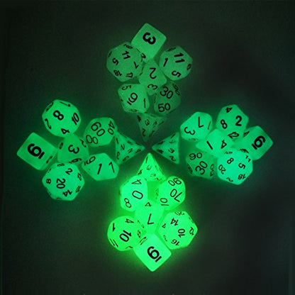 Set of 7 Glow in The Dark Polyhedral Dice (7 Die in Set) | Role Playing Game Dice | D4, D6, D8, D10, D%, D12, and D20 (Aqua) - color: Glow in the Dark Dice Set