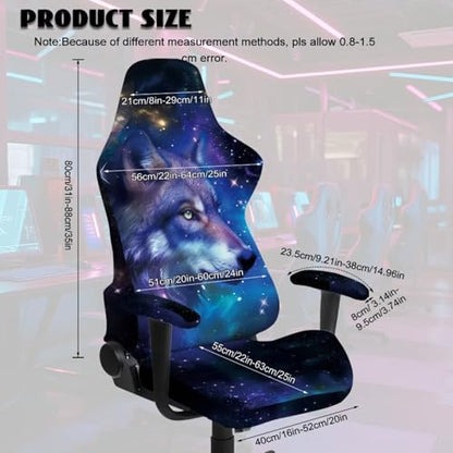 Suobstales Galaxy Wolf Pattern Game Chair Cover with 1 Pair Armrest Cover, Anti-Scratch Protection Rotating Chair Slipcovers, Stretchy Covers for Racing Gaming Chair - color: Galaxy Wolf