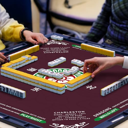 Mahjong Mat 32.4” x 32.4”, 3mm Thick Non-Slip Rubber Back Mahjong Table Mat, Noise Reduction Waterproof Mahjong Game Mat for Table, Mahjong Tile Mat for Cards, Dominoes & Board Games - color: Wine Red