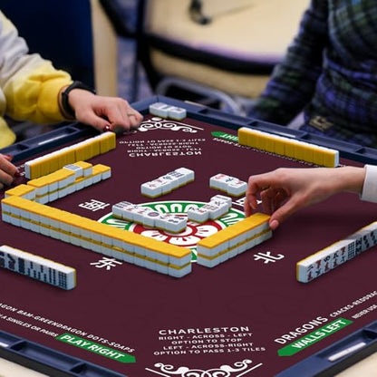 Mahjong Mat 32.4” x 32.4”, 3mm Thick Non-Slip Rubber Back Mahjong Table Mat, Noise Reduction Waterproof Mahjong Game Mat for Table, Mahjong Tile Mat for Cards, Dominoes & Board Games - color: Wine Red