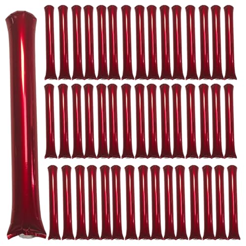 48pcs Round Head Boom Sticks Thunder Sticks Cheering Sticks Team Spirit Plastic Cheerleading Spirit Stick Clapper Inflatable Noise Maker Sports Supply (Metallic red) - color: Metallic Red