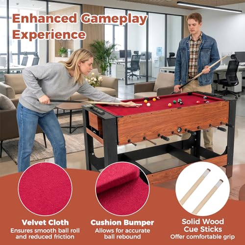 Goplus 2-in-1 Swivel Game Table, 54'' Full Size Foosball & Pool Combo Table for Adults, Indoor Outdoor Combination Arcade Table for Home Game Room Party