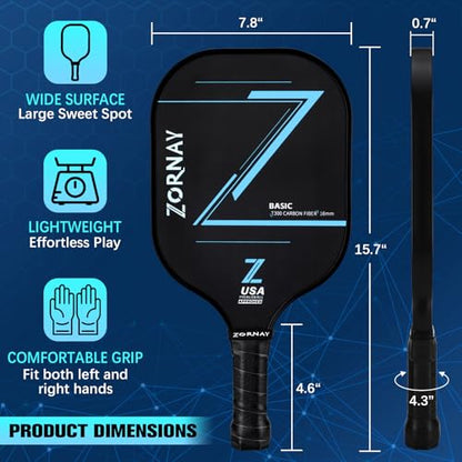 Beginner Carbon Fiber Pickleball Paddles Set of 2 Pack, 16mm Control, USAPA Approved Lightweight Pickle Ball Rackets, Indoor Outdoor Racket Friendly Gift for Beginners, Men, Women, Couple