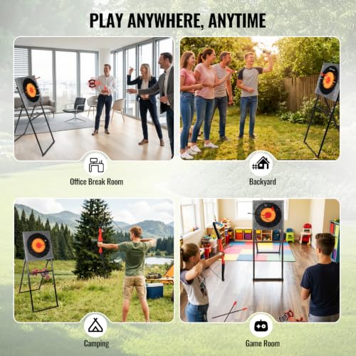 SPOYNAL 5 in 1 Steel Axe Throwing Target Set, Outdoor Target Game with Axes, Throwing Stars, Darts, Lawn Darts, Bow & Arrows, Foldable Steel Frame, Yard Games for Adults, Backyard & Camping