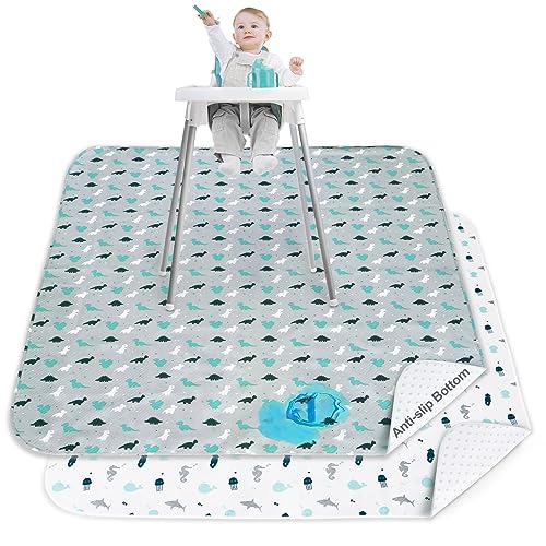 Splat Mat 2 Pack for Under High Chair & Arts & Eating Mess, Waterproof Baby Playtime Anti-Slip High Chair Mat for Floor or Table, Reusable & Portable Splash Mat for Under High Chair, 46" x 42"