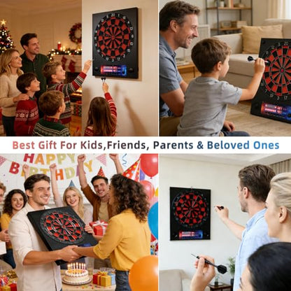 Electronic Dart Boards with Metal Case for Adults, Electric Dart Board with 6 Soft Tip Darts, Electronic Digital Dartboard Automatic Scoring, with Voice, LCD Screen, 25 Games for 1-8 Players