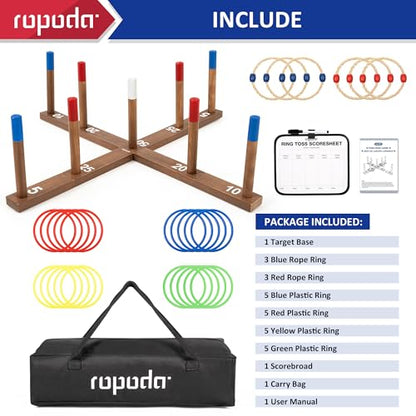 ropoda Ring Toss Game Extra Large 28" Yard Game for Kids and Adults with Stable Magnet Connection, Include 26 Easy-Throw Rings, Carry Bag, Scoreboard, Easy Set Up Outdoor Games for Adults and Family