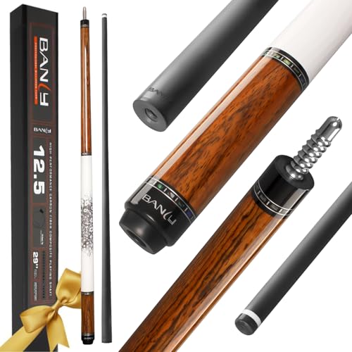 Banly Carbon Fiber Pool Cue Stick 12.5mm Time Crystal Tip, Low Deflection Pool Cue Professional Billiard Cue Sticks with Gift Box - color: 2-Golden Sandalwood(White Grip)