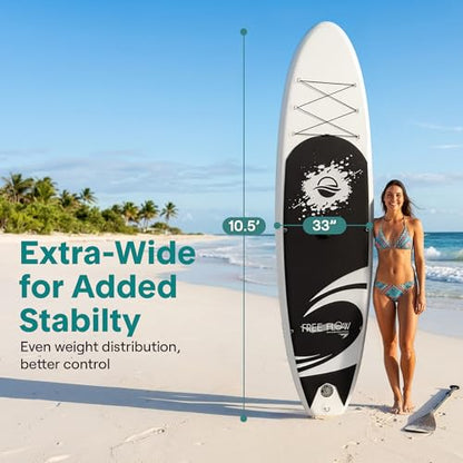 SereneLife 10’6” Inflatable Stand Up Paddle Board with Premium SUP Accessories - 32” Wide Stable Design with Non-Slip EVA Deck Pad, for Youth and Adults, 350 lbs. Capacity - color: Black/Grey