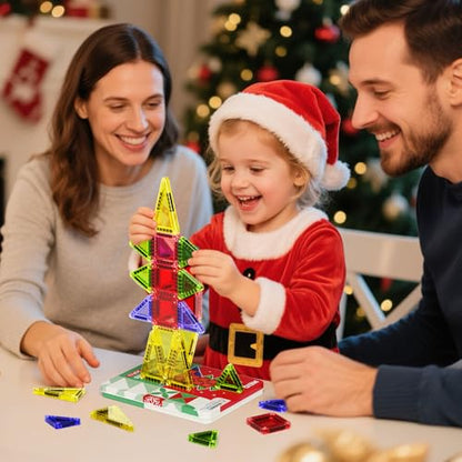 Travel Magnetic Tiles for Kids, 26 PCs Mini Magnetic Building Blocks with Festive Iron Storage Box, STEM Travel Toys for Toddlers Ages 3-5+, Educational Learning Gift for Boys & Girls - size: Travel