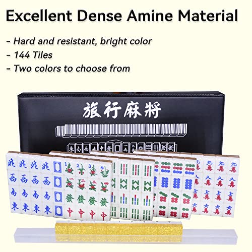 drizzle Gold Travel Mini Mahjong Set 20mm with Instructions - Portable 146 Tiles - for Beginners with 4PCS Racks 2 Pounds - Chinese Mah-Jong Game 麻将 - size: Gold