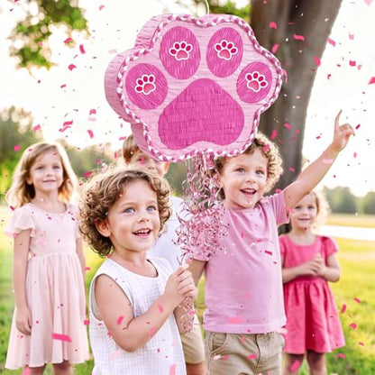 WERNNSAI Pink Dog Paw Piñata - Dog Piñata Pet Theme Party Games Pink Girl Style Puppy Paw Party Decorations Animal Party Supply for Kids Birthday with Blindfold - style: Dog Paw