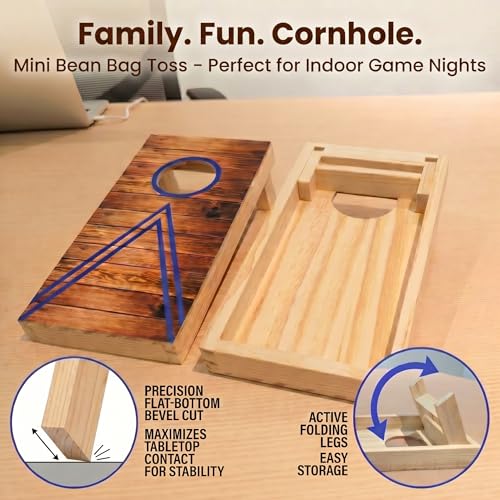 Mini Cornhole Set for Adults, Tabletop Bean Bag Toss Game with 2 Wooden Boards and 8 Bean Bags, 10.12 x 5.71 in Desktop Cornhole Game for Office, Home, Game Night, Party Gift