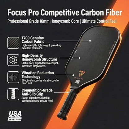 T700 Carbon Fiber Pickleball Paddle, Pickleball Set 16mm Pickle Ball Rackets with CMS Matte Surface Lightweight Honeycomb Core & Durable Edge Frame Larger Sweet Spot - color: PRO -1 Racket