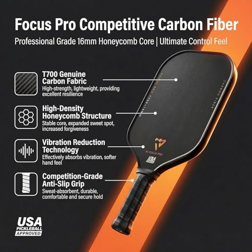 T700 Carbon Fiber Pickleball Paddle, Pickleball Set 16mm Pickle Ball Rackets with CMS Matte Surface Lightweight Honeycomb Core & Durable Edge Frame Larger Sweet Spot - color: PRO -2 Rackets
