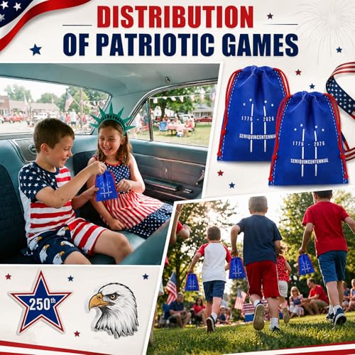 Sotiff 24 Sets 250th Anniversary USA Tic Tac Toe 4th of July Party Games with Drawstring Bags for Classroom Activities Independence Day Patriotic Party Favor Supplies - style: 250th Anniversary Usa