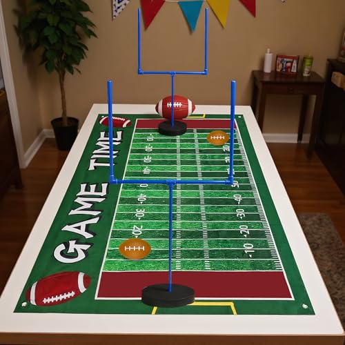 5 PCS Large Football Party Goal Post Decoration Kit with 2 PCS 15.75 in Field Goal Posts 1 PCS 59 in Court Table Runner 2 PCS 3.35IN Footballs for Football Theme Party Supplies