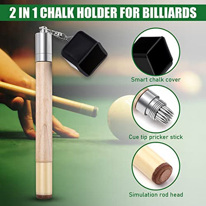 TOBWOLF Chalk Holder for Billiards, 2 in 1 Pool Cue Chalk Holder, Portable Pool Snooker Chalk Holder, Billiard Cue Tip Pricker, Non-Slip Billiard Cue Tip Tool Pool Table Accessory
