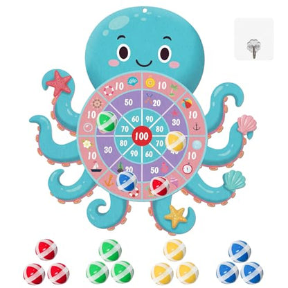 23" Ocean Theme Dartboard Target Game,Hawaii Dart Board Set,Hello Summer Dart Shooting Hawaiian Octopus Party Dart Tropical Party Supplies with 12 Stick Balls,Hook