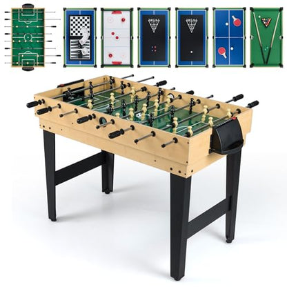 Goplus 10-in-1 Combination Multi Game Table Set, Adult Size Combo Game Table W/Foosball, Table Tennis, Pool, Air Hockey Table, Bowling, Chess, Checkers, Backgammon for Game Night - color: ['Black', 'Brown']