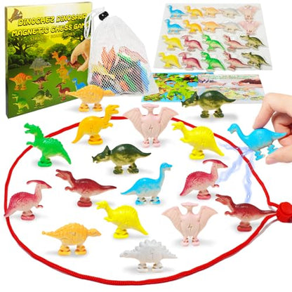 Dinochez Dinosaur Chess Game, 20Pcs Dinosaur Stones with Portable Storage Bag & Map, Strategy Board Game for Kids Ages 3-8, Family Game Night Toy, Valentines Easter Stocking Stuffers Party Favors