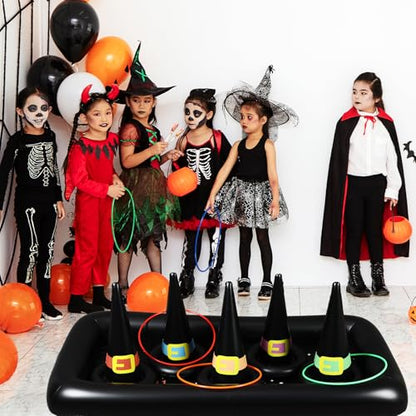 Soulchen Giant Halloween Ring Toss Games Carnival Games Inflatable Witch Hat Ring Toss with Weighted Bottom Witch Hat Rings for Kids Adults Halloween Party Carnival Classroom Outdoor Indoor School