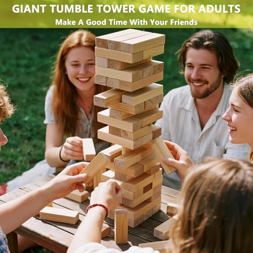 60 PCS Giant Tumbling Tower Game,Jumbo Outdoor Games for Adults & Family, 5 FT Premium Wooden Blocks Stacking Toys with Carry Bag for Backyard, Lawn, Party, Camping - size: Large Size