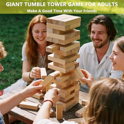 60 PCS Giant Tumbling Tower Game,Jumbo Outdoor Games for Adults & Family, 5 FT Premium Wooden Blocks Stacking Toys with Carry Bag for Backyard, Lawn, Party, Camping - size: Large Size