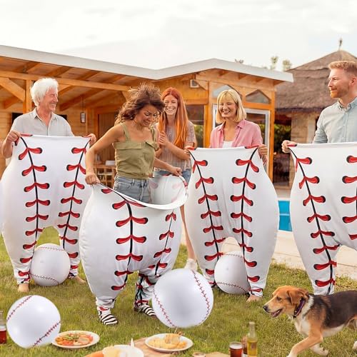 Shappy Granny Pants Yard Game, 2 Pcs 31.5 x 39.5 Inches Big Baseball Granny Pants with 8 8 Inch Bouncy Balls 2 Pump Giant Baseball Outdoor Game for Family Reunion Team Building Picnic Field Day - style: Baseball
