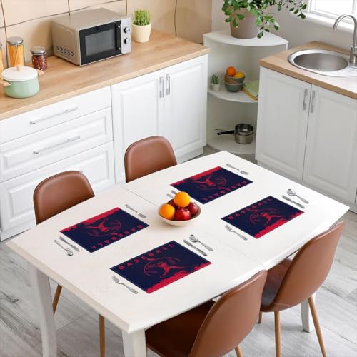Erosebridal Baseball Placemats Set of 4 Softball Place Mat Sports Games Placement Mats Athlete City Silhouette Table Mats for Dining Table Setting, Dark Blue Red - color: Dark Blue Red