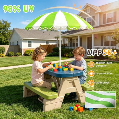 Water Table Umbrella, UV Protection Beach & Picnic Table Umbrella, Heavy Duty Portable Outdoor Shade for Sand Play, Camping, Garden & Backyard. - color: Green-umbrella