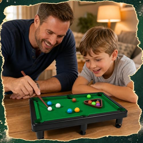 Mini Pool Table Set Portable Small Tabletop Billiards Game with 2 Sticks, 16 Balls and Triangle for Travel Party