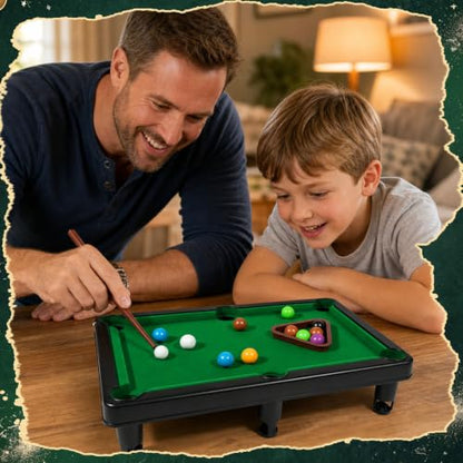 Mini Pool Table Set Portable Small Tabletop Billiards Game with 2 Sticks, 16 Balls and Triangle for Travel Party