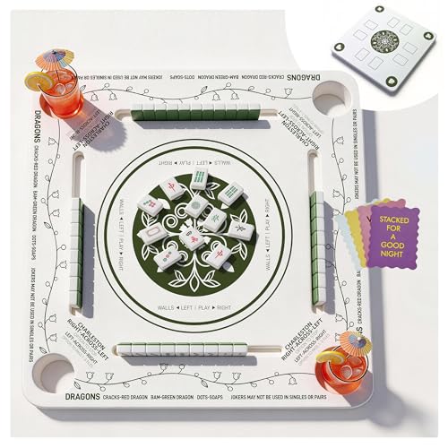 Floating Mahjong Table for Pool with 4 Cup Holders, 31.5" Pool Mahjong Set, Double-Sided Game Table for Hot Tub, Beach Party, Includes 4 Shuffle Cards - color: Green Printed F