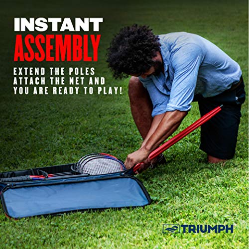Triumph Patriotic Portable Badminton Set with Freestanding Net, 4 Rackets, 2 Shuttlecocks, and Carry Case – All-in-One Outdoor Game for Backyard, Beach, Camping, and Family Fun